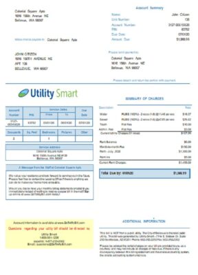 USA Arizona Utility Smart utility bill template in Word and PDF format (.doc and .pdf)