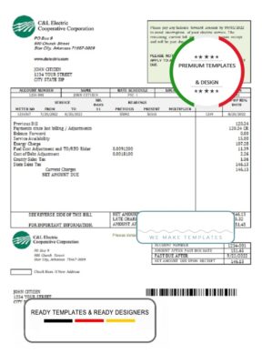 USA Arkansas C & L Electric Cooperative Corporation utility bill template in Word and PDF format