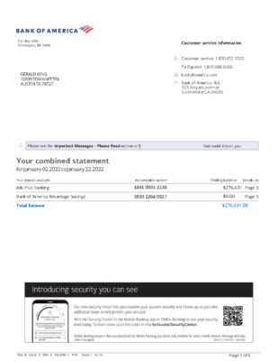 USA Bank of America Advantage Savings & Adv Plus Banking Statement Template in Word & PDF formats – 6 pages