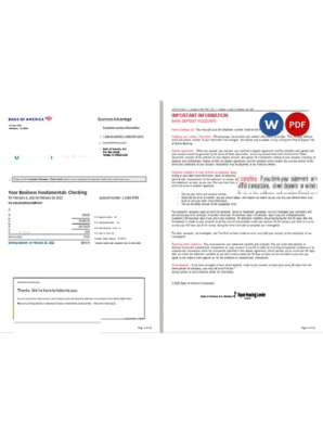 USA Bank of America bank statement, Word and PDF template, 10 pages