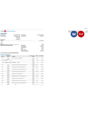 USA BMO bank statement, Word and PDF template, 4 pages