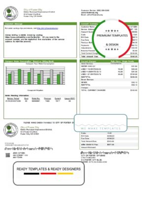 USA California City of Foster City utility bill template in Word and PDF format