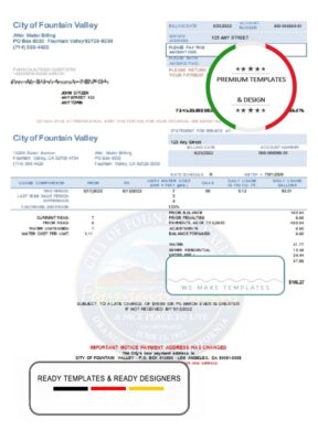 USA California City of Fountain Valley utility bill template in Word and PDF format