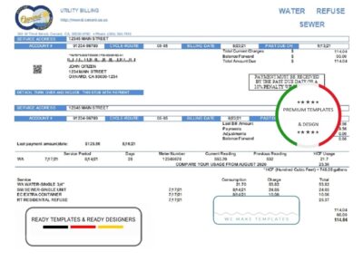 USA California City of Oxnard utility bill template in Word and PDF format