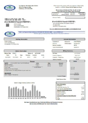 USA California Las Virgenes Municipal Water District utility bill template in Word and PDF format