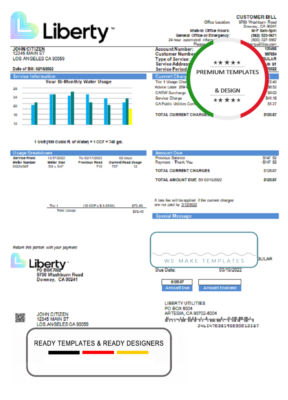 USA California Liberty Utilities utility bill template in Word and PDF format