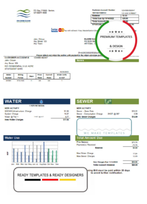 USA California Padredam utility bill template in Word and PDF format