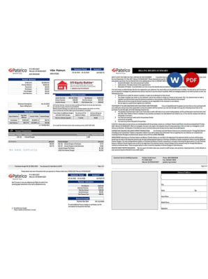 USA California Patelco bank card statement, Word and PDF template, 2 pages