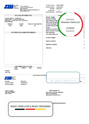 USA California San Jose Water utility bill template in Word and PDF format