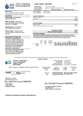 USA California Santa Clarita SCV Water utility bill template in Word and PDF format