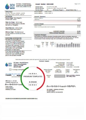 USA California SCV Water utility bill template in Word and PDF format