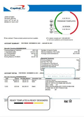 USA Capital One bank statement template in Word and PDF format, version 4