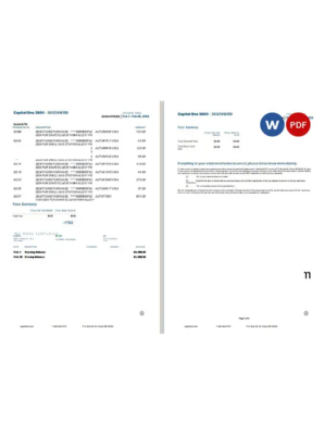 USA Capital One bank statement Word and PDF template, 4 pages