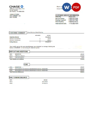 USA Chase bank statement Word and PDF template, version 3