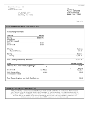 USA Citibank Bank Account Statement Template in Word & PDF formats – 6 pages