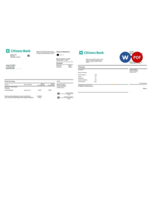 USA Citizens bank statement Word and PDF template, 2 pages $18.00