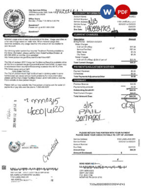 USA CITY OF JACKSON utility bill Word and PDF template