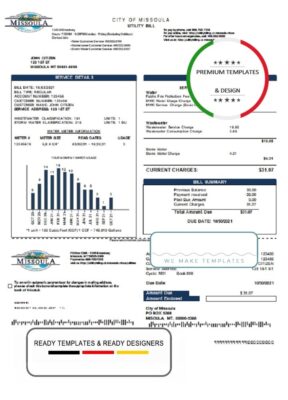 USA City of Missoula utility bill template in Word and PDF format