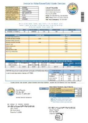 USA City of Titusville Florida utility bill template in Word and PDF format (.doc and .pdf)