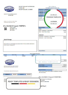 USA Clean Water utility bill template in Word and PDF format