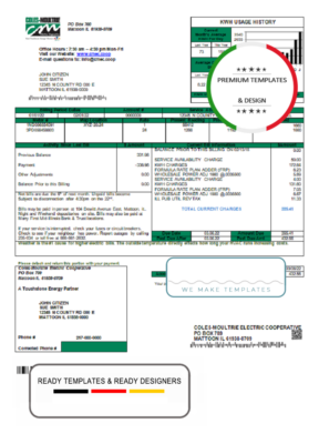 USA Coles – Moultrie utility bill template in Word and PDF format