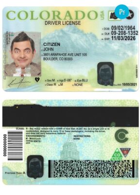 USA Colorado driving license template in PSD format, version 2