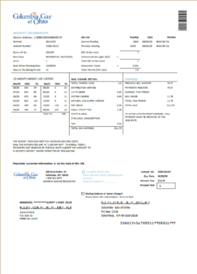 USA Columbia Gas of Ohio utility bill template in Word and PDF format