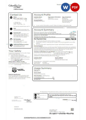 USA COLUMBIA GAS OF OHIO utility bill Word and PDF template