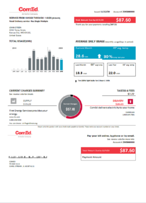 USA ComEd utility bill template in Word and PDF format