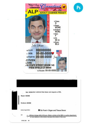 USA Connecticut state vertical driving license editable PSD template, under 21