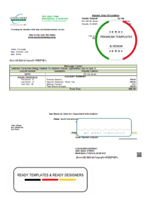 USA Consumers Energy utility bill template in Word and PDF format