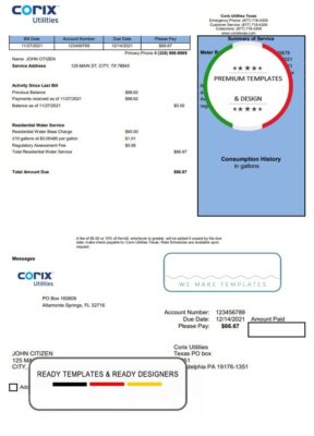 USA Corix Utilities bill template in Word and PDF format