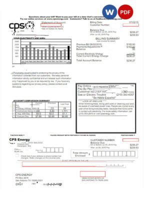 USA CPS ENERGY utility bill Word and PDF template