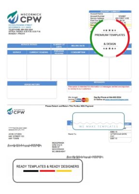 USA CPW utility bill template in Word and PDF format