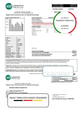 USA Craighead Electric utility bill template in Word and PDF format