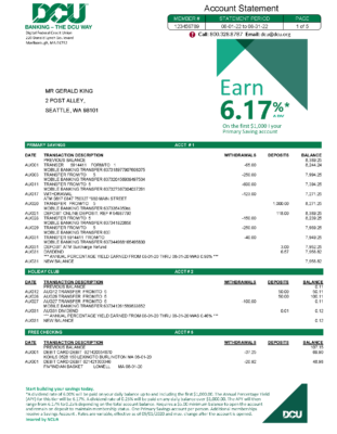 USA DCU Bank Account Statement Template in Word & PDF formats – 5 pages