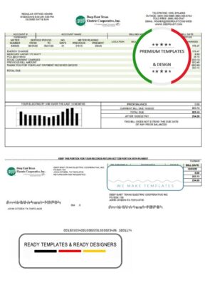 USA Deep East Texas Electric utility bill template in Word and PDF format