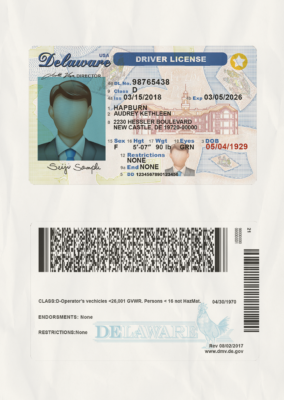 USA Delaware driver license template in PSD format