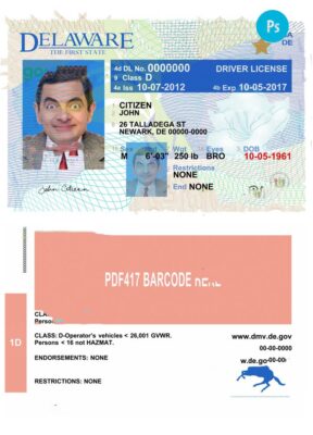 USA Delaware driving license template in PSD format, version 2