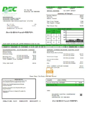 USA Delaware Electric Co-op utility bill template in Word and PDF format