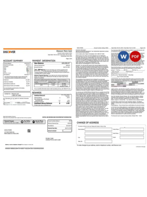 USA Discover credit card statement, Word and PDF template, 6 pages