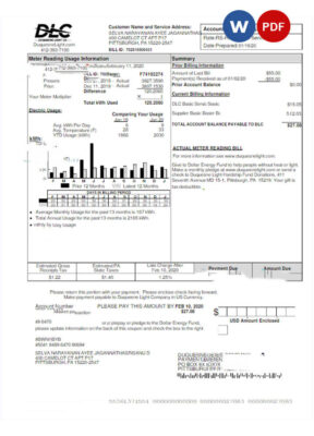 USA DLC utility bill Word and PDF template