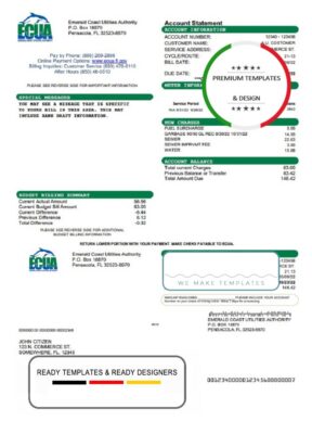 USA ECUA utility bill template in Word and PDF format