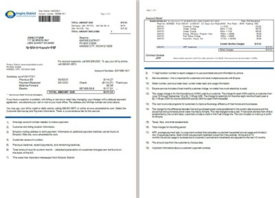 USA Empire District Electric Company utility bill template in Word and PDF format (2 pages)