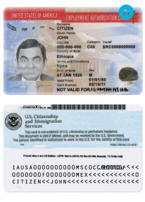 USA employment authorization card PSD template, version 2