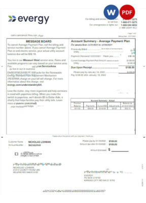 USA EVERGY utility bill Word and PDF template