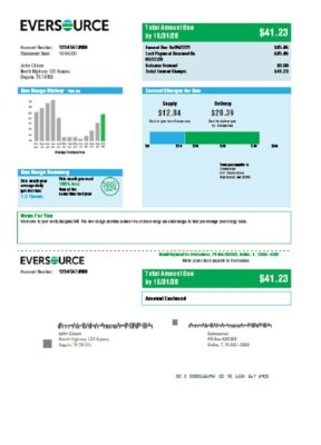 USA Eversource gas utility bill template in Word and PDF format, good for address prove