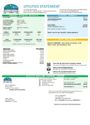 USA Florida City of Edgewater utility bill template in Word and PDF format