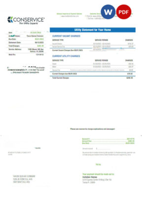 USA FLORIDA CONSERVICE utility bill Word and PDF template