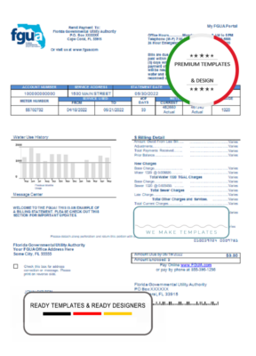 USA Florida FGUA utility bill template in Word and PDF format